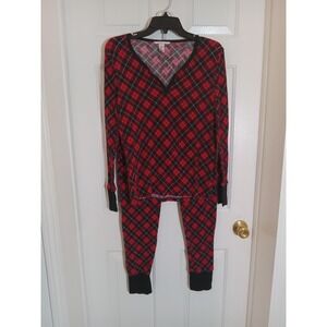 Victoria's Secret Thermal Sleep Pajamas Set Red Black Plaid Womens M Long John